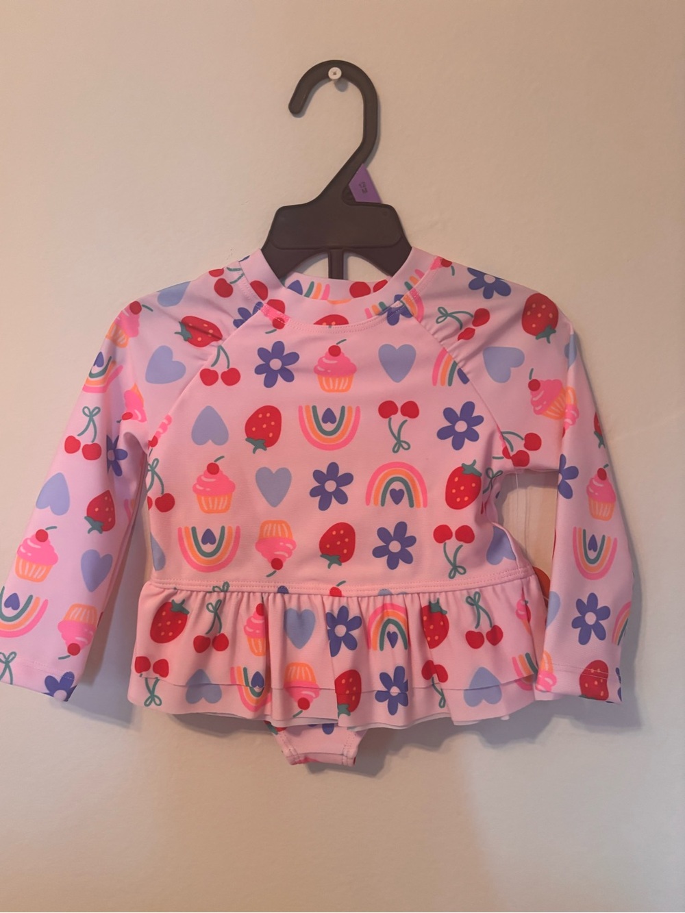 wonder nation Pink Long-Sleeve Swim set with Cupcakes, Rainbows & Fruit
